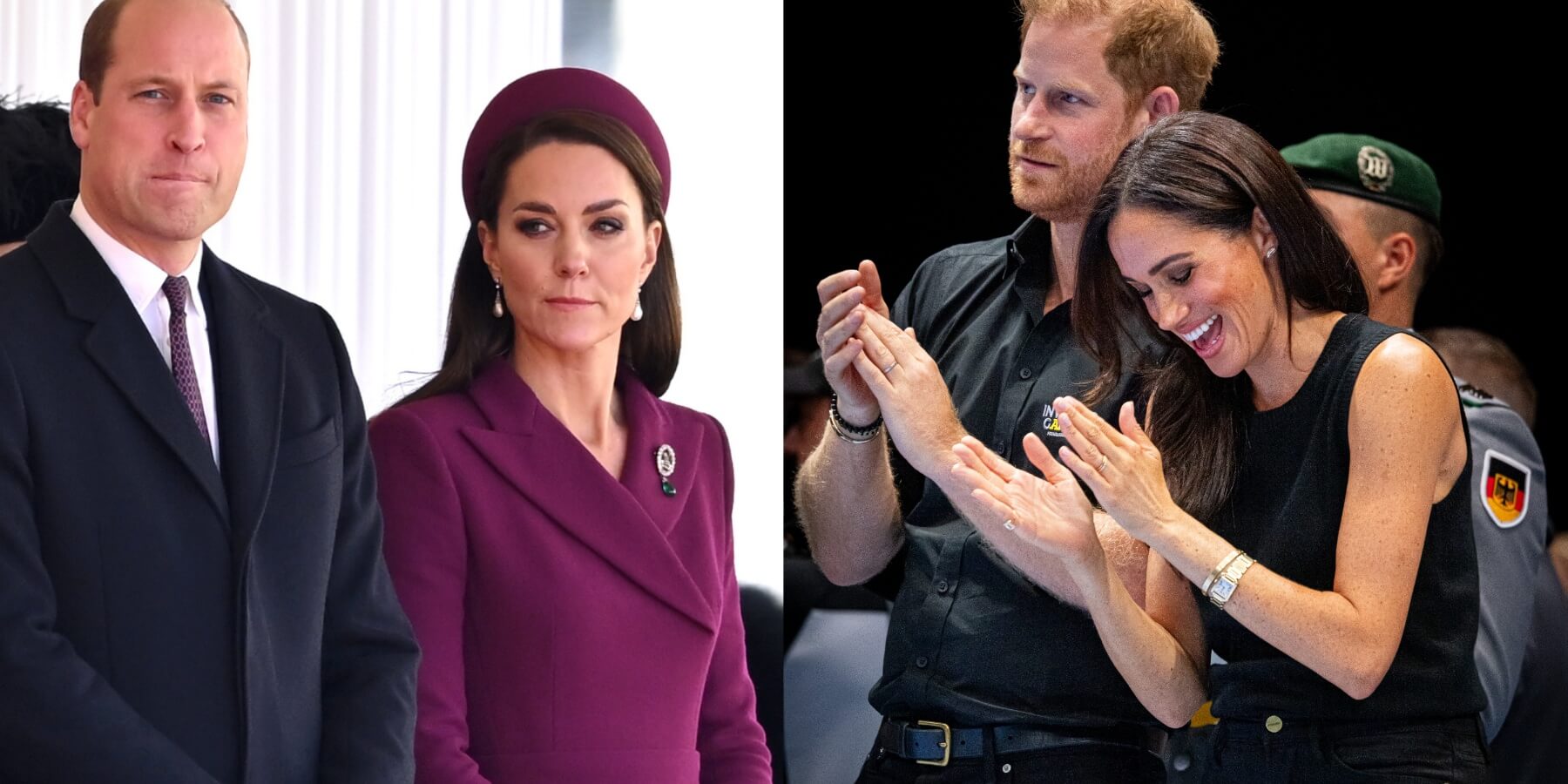 Prince William and Kate Middleton in a side-by-side photo alongside Prince Harry and Meghan Markle.