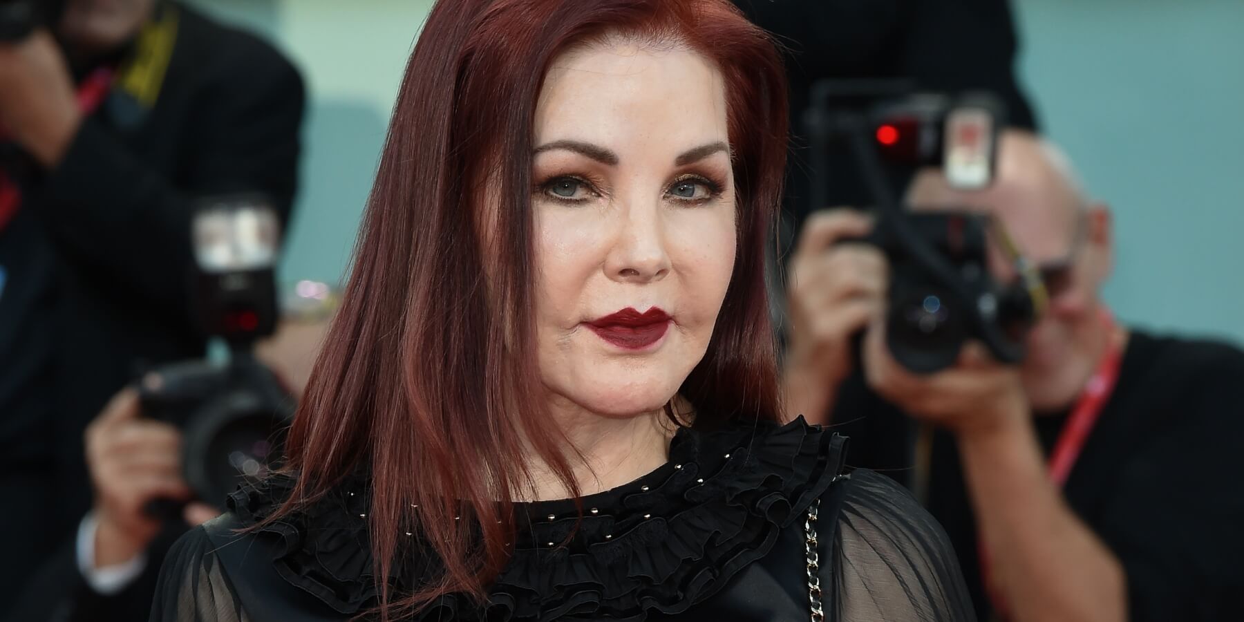 Priscilla Presley on the red carpet to promote the feature film 'Priscilla.'