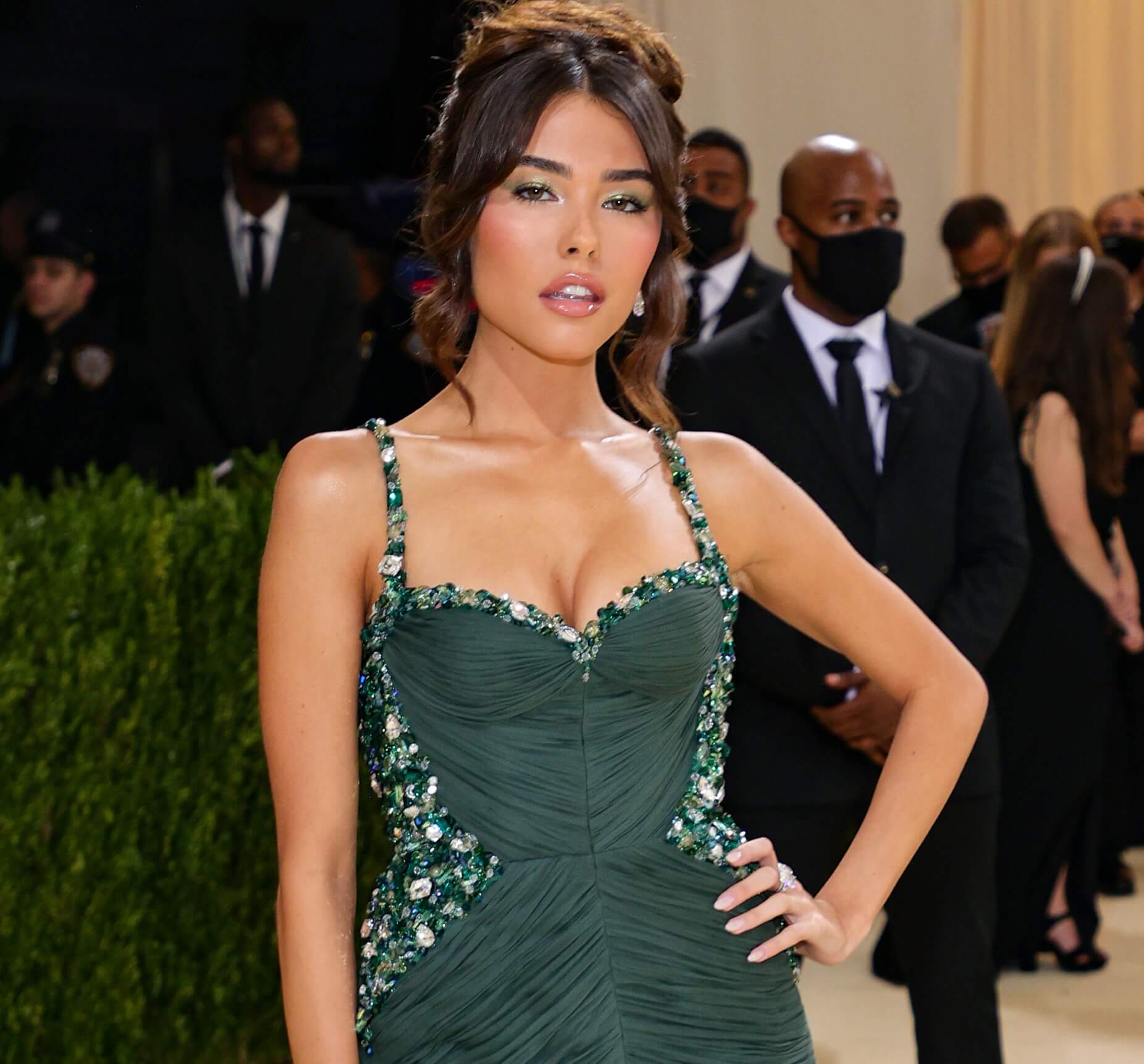 Madison Beer in a green dress