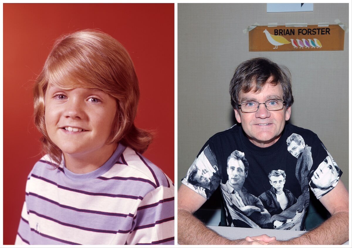 Side by side photos of a younger and older Brian Forster from 'The Partridge Family'