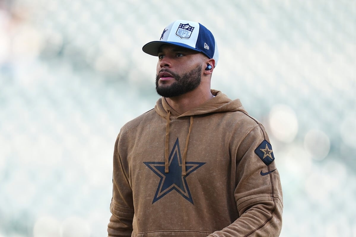 Dak Prescott, who is expecting a child with his girlfriend Sarah Jane Ramos, looks on prior to the game against the Philadelphia Eagles