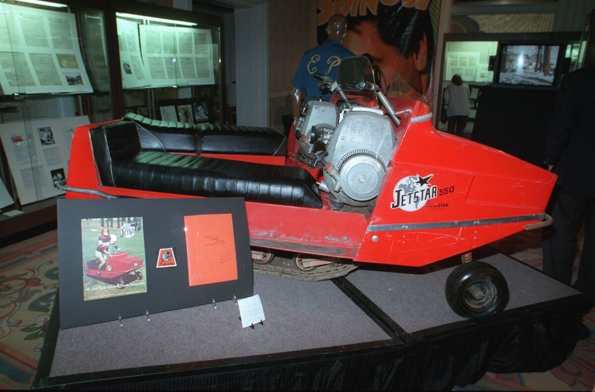 A photo of Elvis Presley's red snowmobile. 