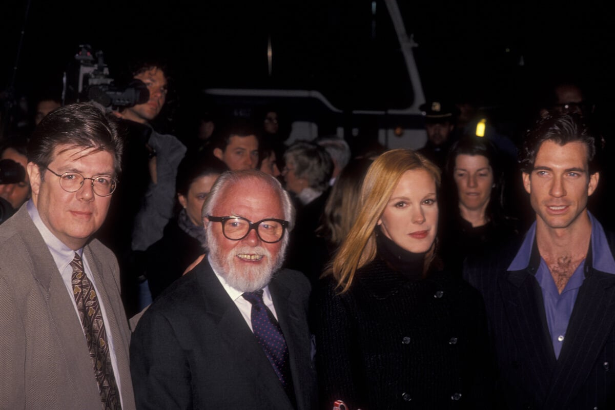 John Hughes, Richard Attenborough, Elizabeth Perkins, and Dylon McDermott arrive at the premiere of 1994's 'Miracle on 34th Street'