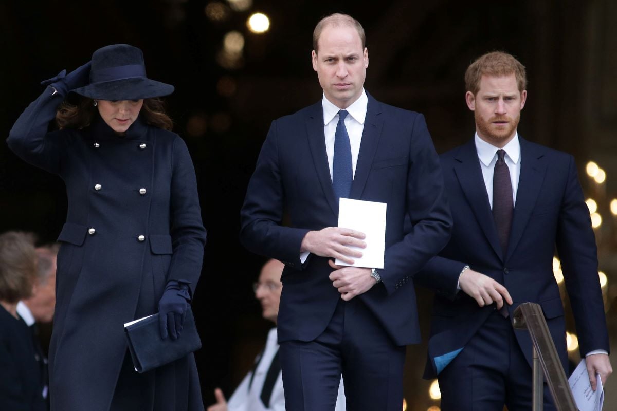 Kate Middleton, Prince William, and Prince Harry leave after attending the Grenfell Tower National Memorial Service at St Paul's Cathedral