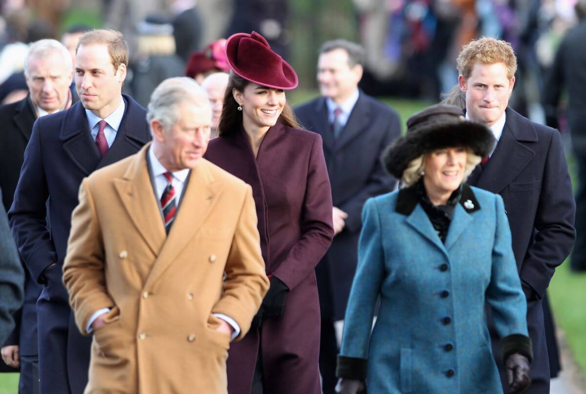 Members of the royal family including Prince William, Kate Middleton, and Prince Harry walk to church for the traditional Christmas Day service at Sandringham