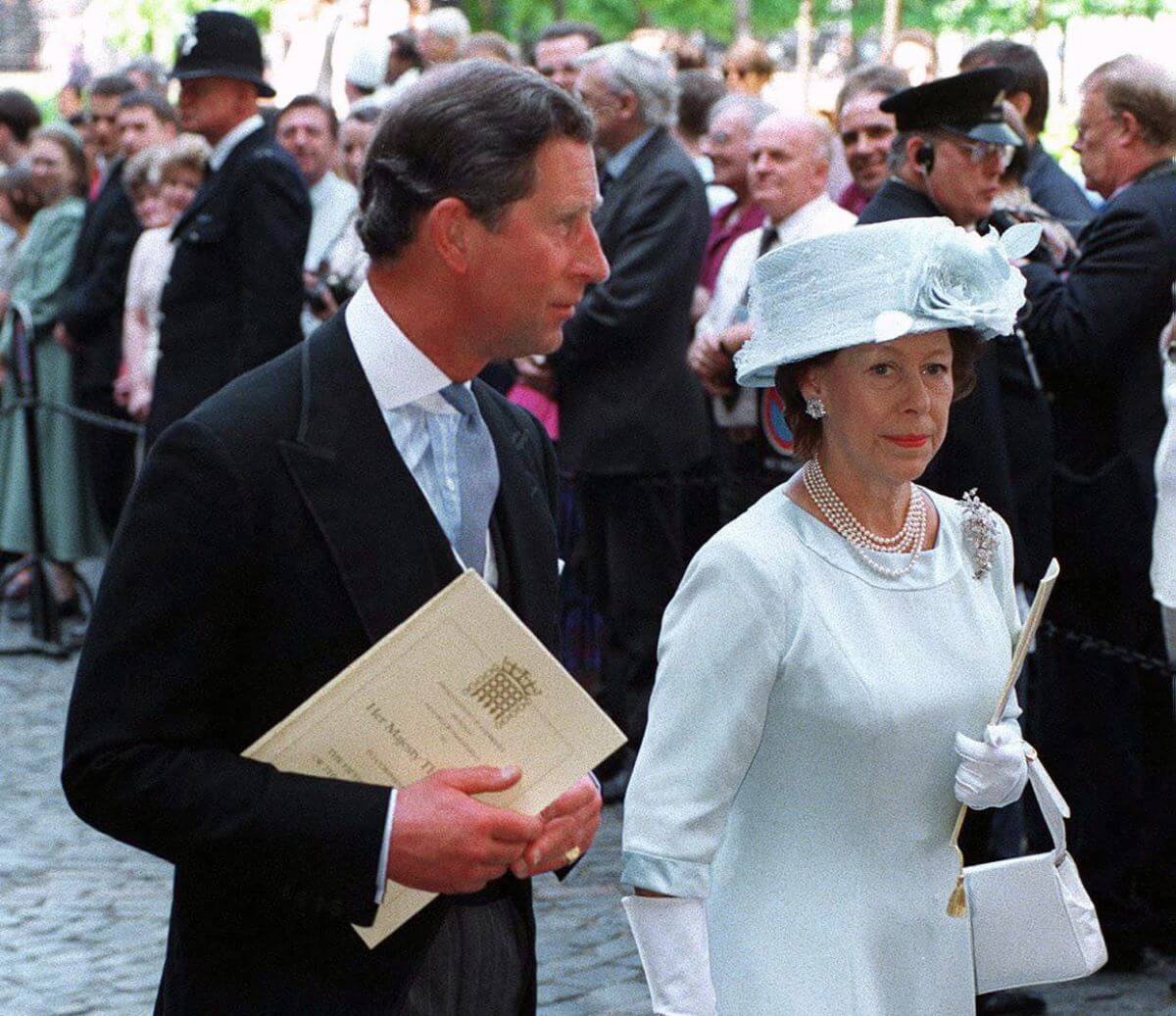 Prince Charles (now-King Charles III) and Princess Margaret, who Charles said has a "dreadful time" the last years of her life, arriving for a joint session of the Houses of Parliament