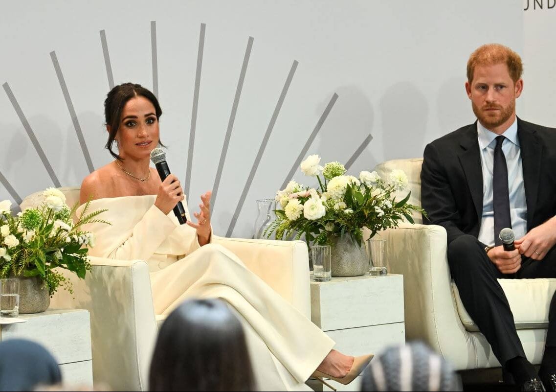 Prince Harry and Meghan Markle, who a commenter says don't garner interest in Montecito, speak onstage at The Archewell Foundation Parents’ Summit Mental Wellness in the Digital Age