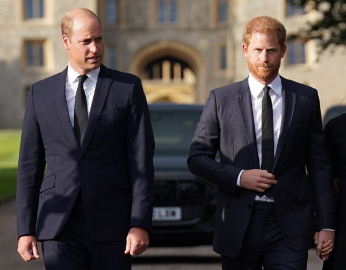 Prince William and Prince Harry arrive together to meet members of the public on the Long Walk at Windsor Castle
