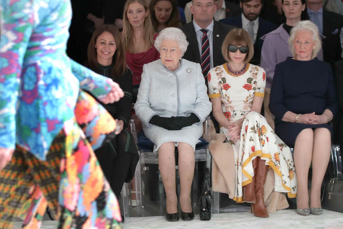 Caroline Rush, Queen Elizabeth II, Anna Wintour, and Queen Elizabeth's dresser Angela Kelly, who is depicted in 'The Crown' Season 6.