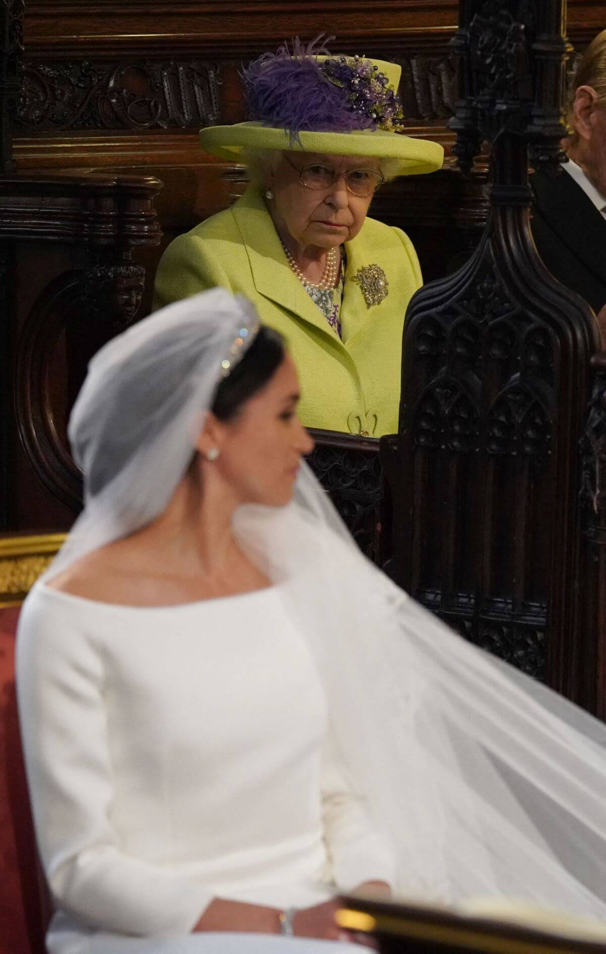 Queen Elizabeth II looks on during the wedding ceremony of Prince Harry and Meghan Markle