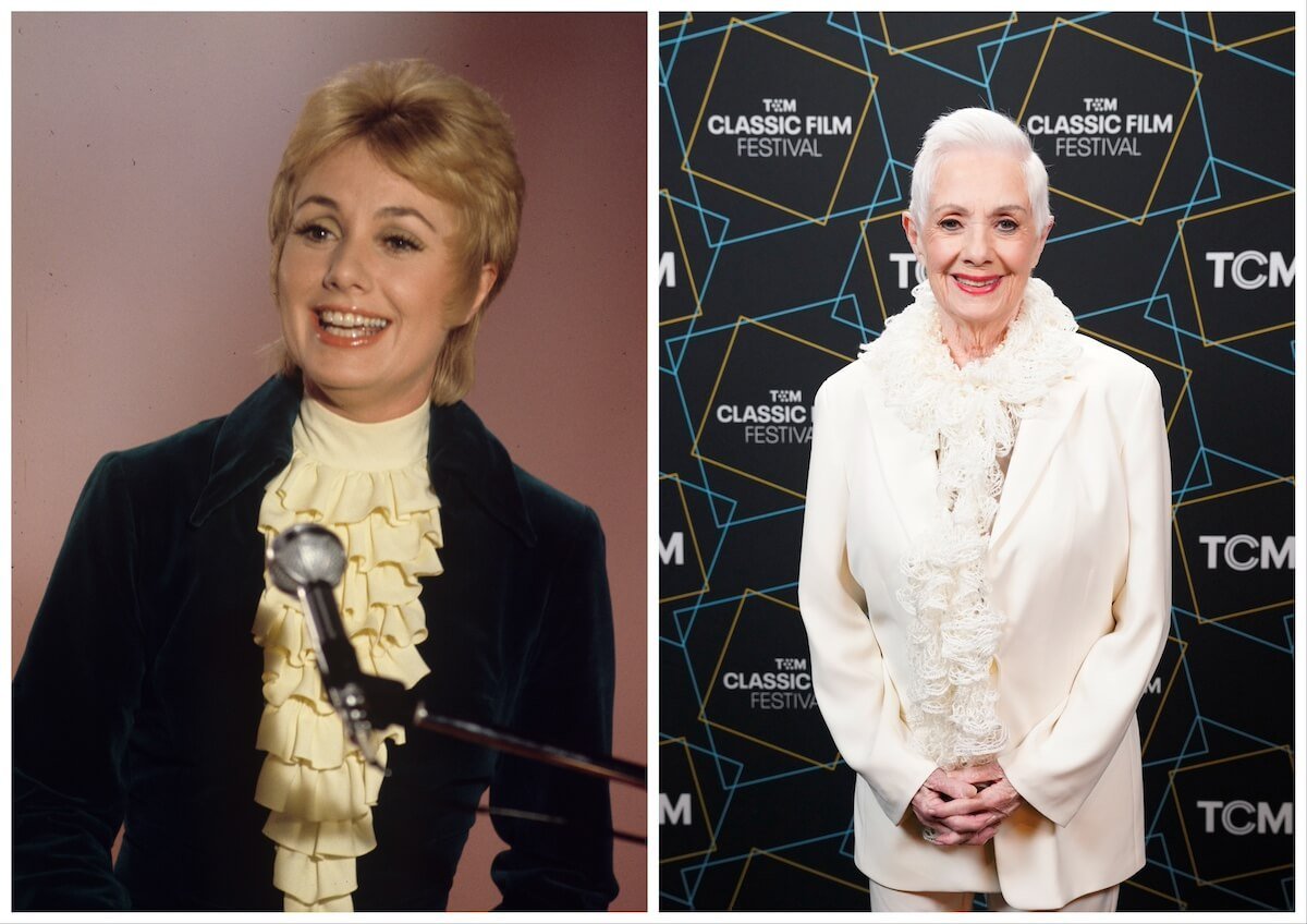 Side by side photos of a younger and older Shirley Jones from 'The Partridge Family'