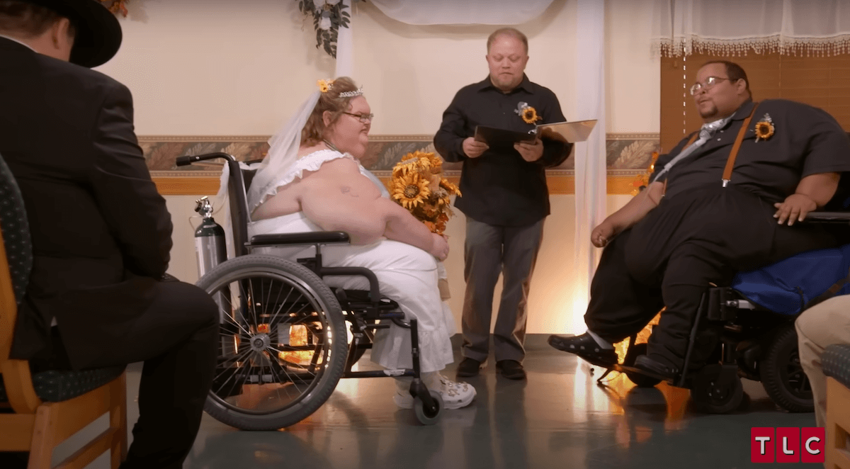 Tammy Slaton and Caleb Willingham, both in wheelchairs, at their wedding