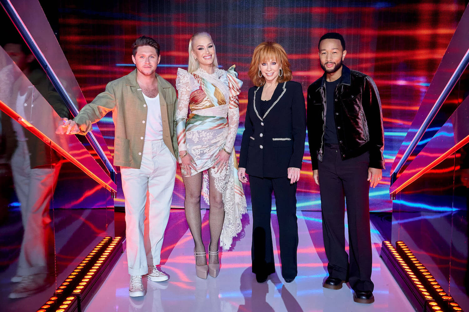 'The Voice' Season 24 coaches Niall Horan, Gwen Stefani, Reba McEntire, and John Legend standing next to each other