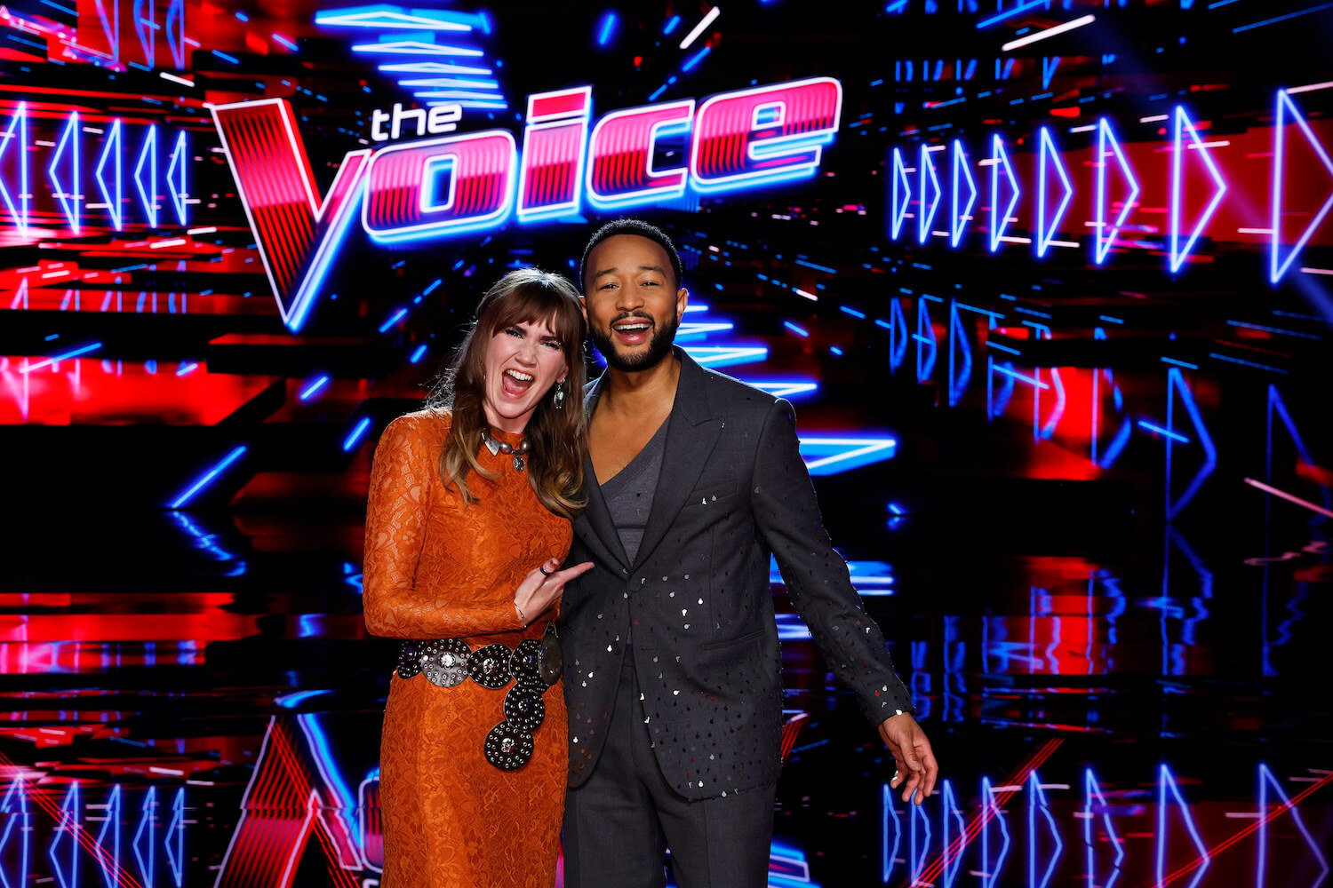 Lila Forde and John Legend pose together on the set of 'The Voice' Season 24