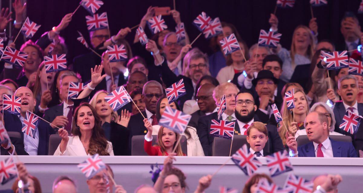 The Wales family and the Tindalls attend the Platinum Party at the Palace concert in front of Buckingham Palace