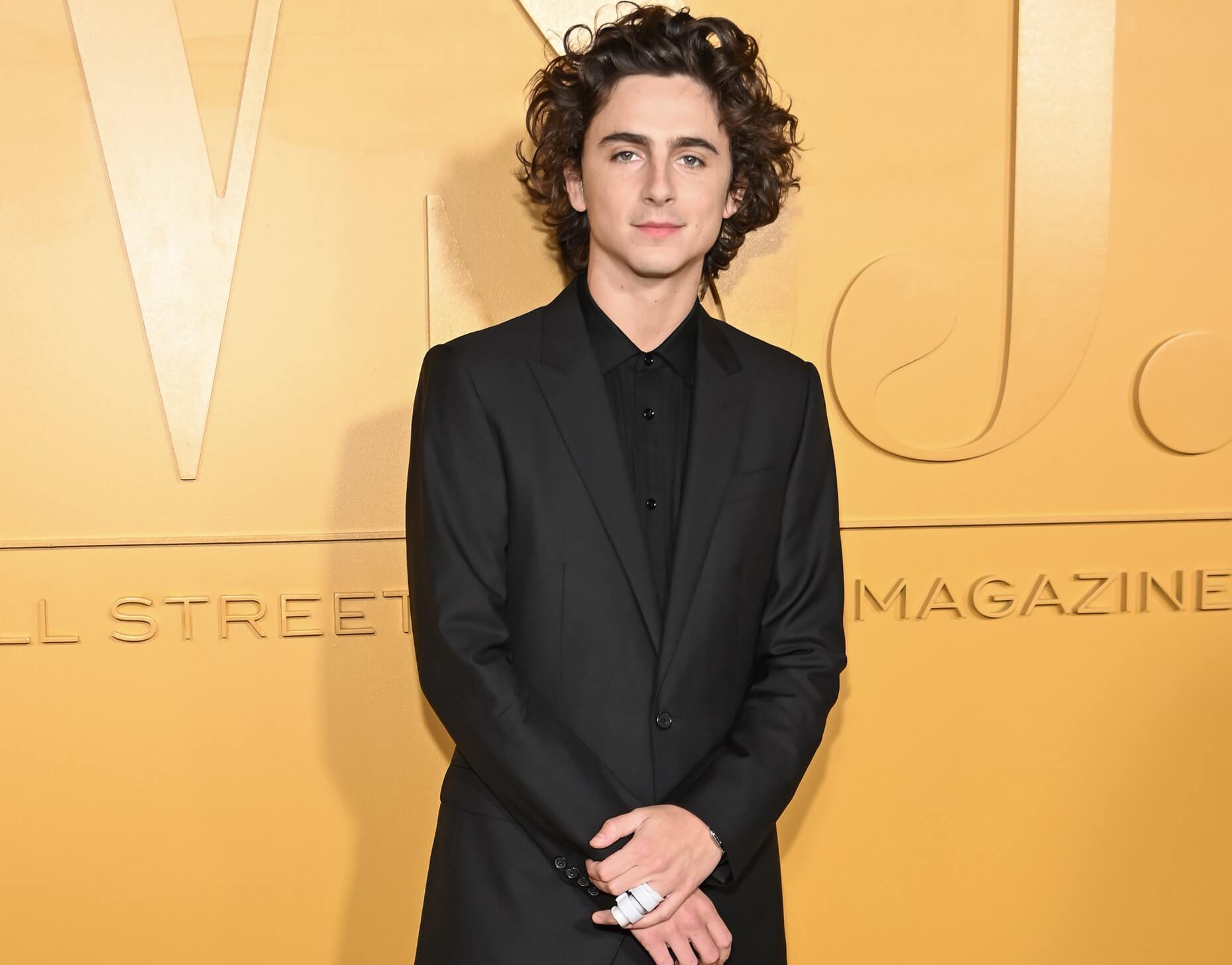 Timothée Chalamet wearing black