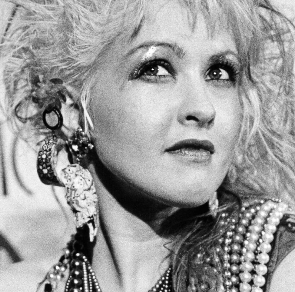 Cyndi Lauper in black-and-white