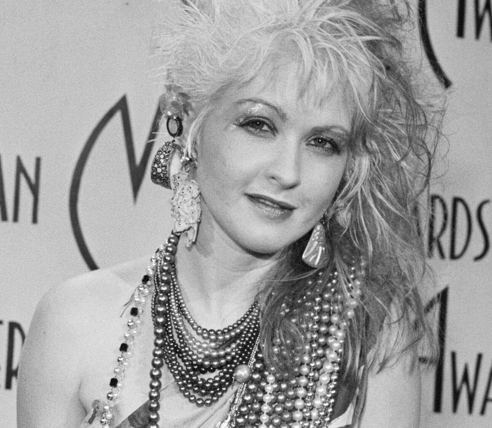"True Colors" singer Cyndi Lauper in black-and-white