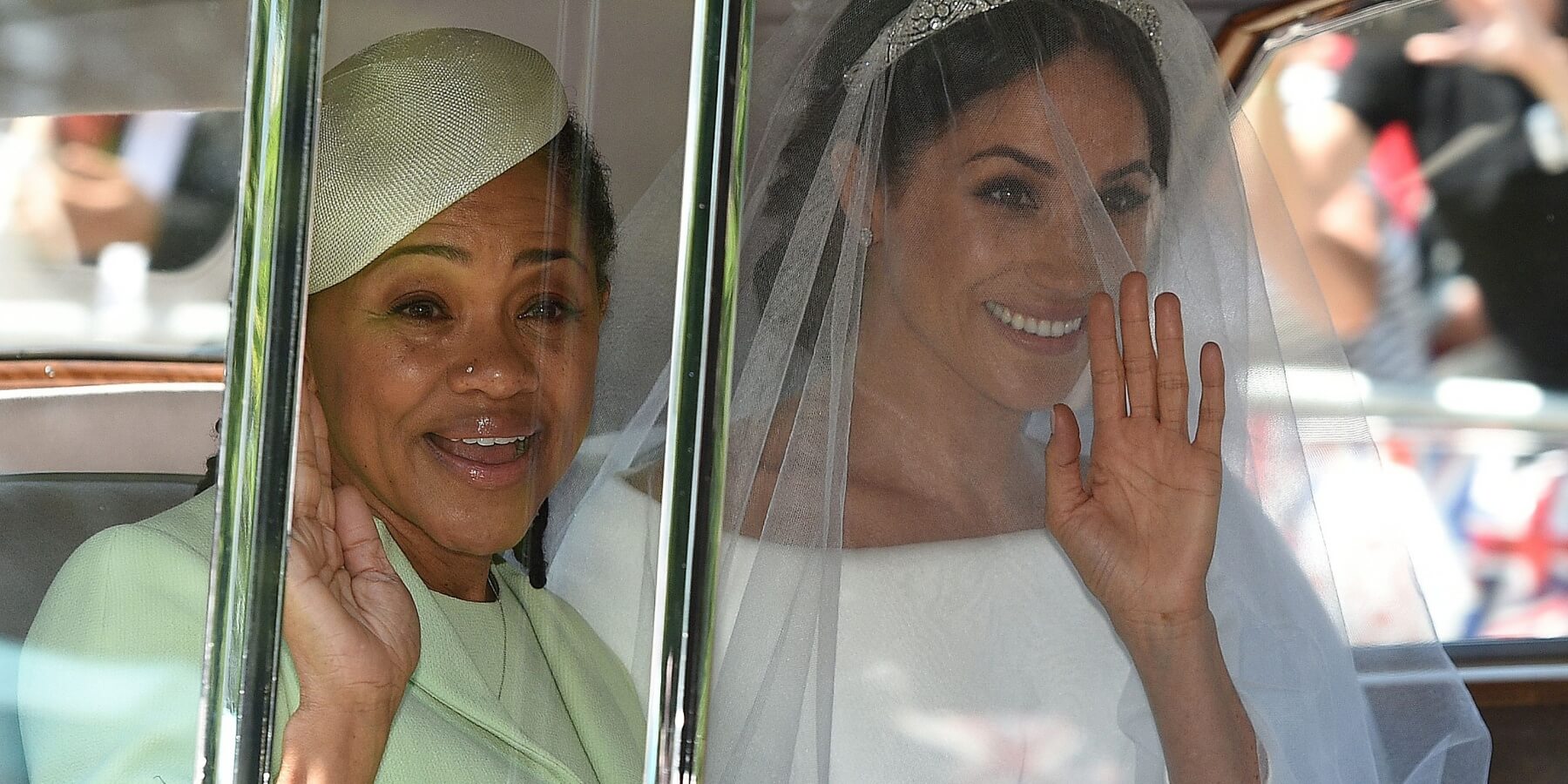 Doria Ragland and Meghan Markle ride in to Windsor Castle on her wedding day to Prince Harry in 2018.