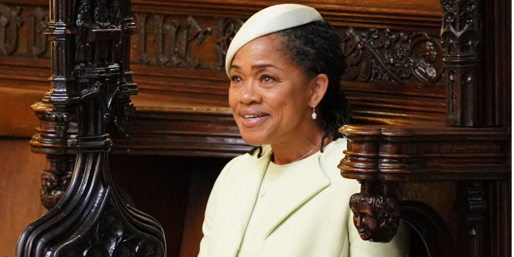 Doria Ragland sits in St. George's Chapel for the wedding of her daughter Meghan Markle to Prince Harry.