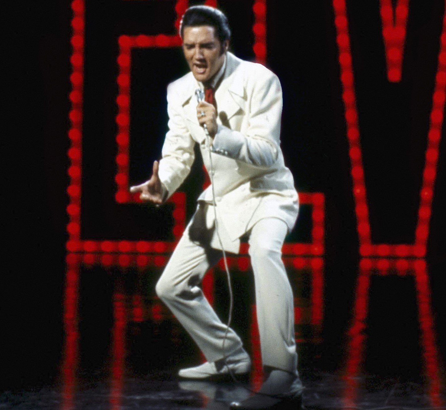 Elvis Presley in a white suit during the '68 Comeback Special'