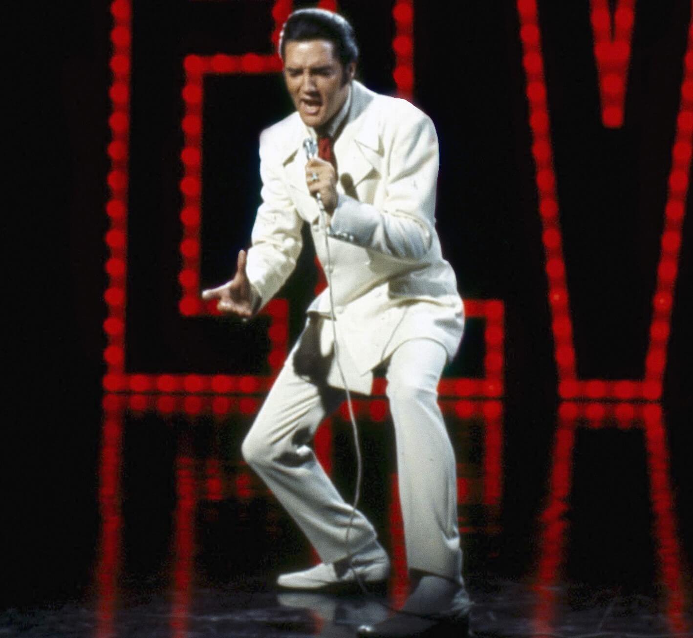 Elvis Presley in a white suit during his '68 Comeback Special'