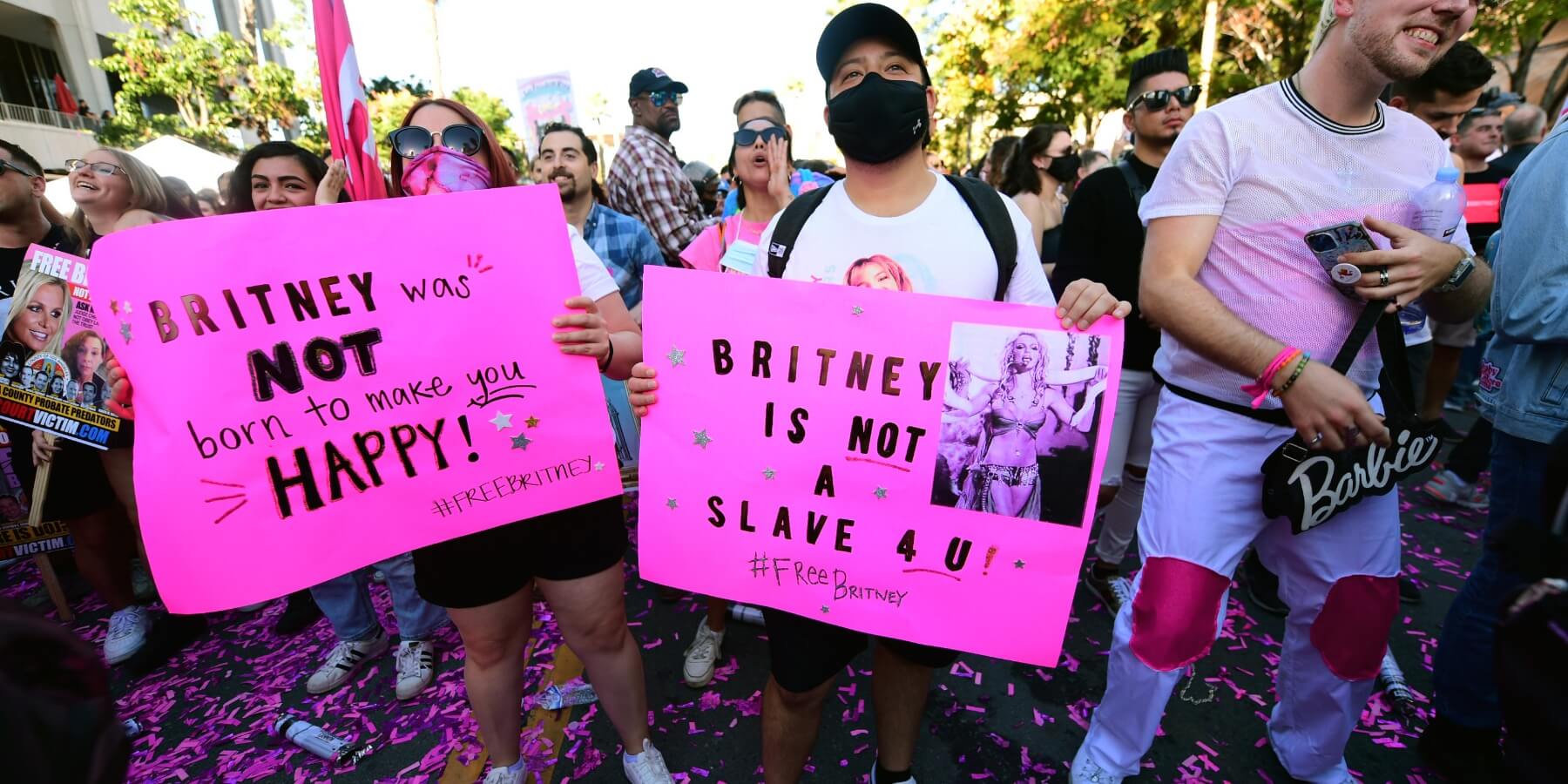 Protesters support the Free Britney movement in November 2021.