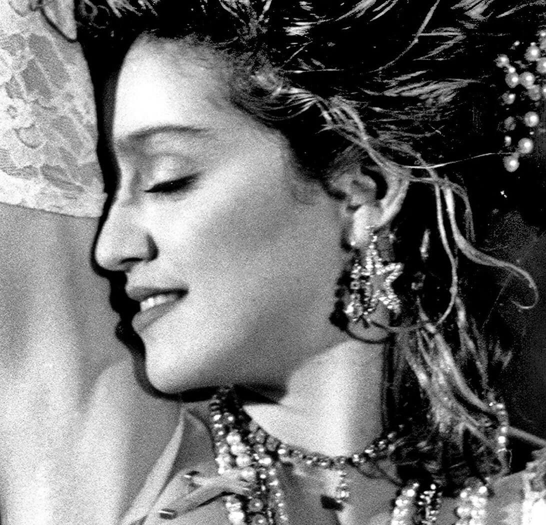 "Open Your Heart" singer Madonna in black-and-white