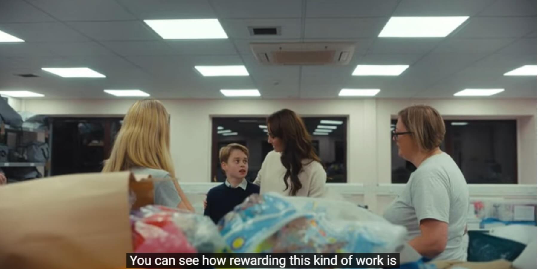 Prince George and Kate Middleton at the Baby Bank during a YouTube video released by the Prince and Princess of Wales.