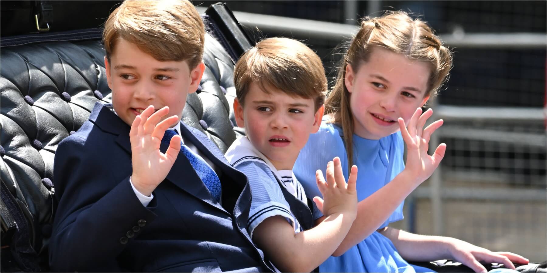 Prince George, Prince Louis, and Princess Charlotte photographed in 2022 in London, England.