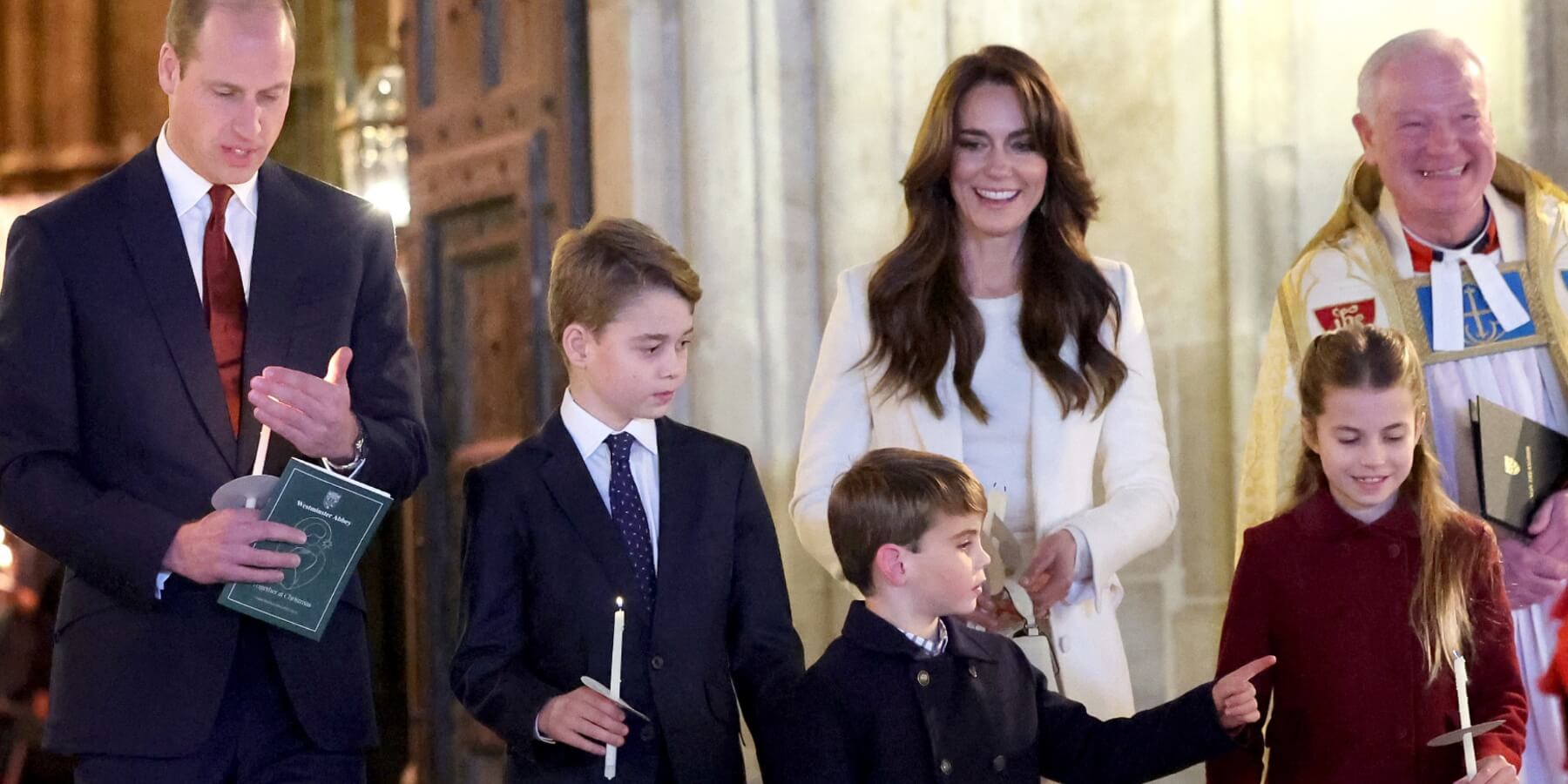 Prince William, Prince George, Prince Louis, Kate Middleton, and Princess Charlotte in December 2023.
