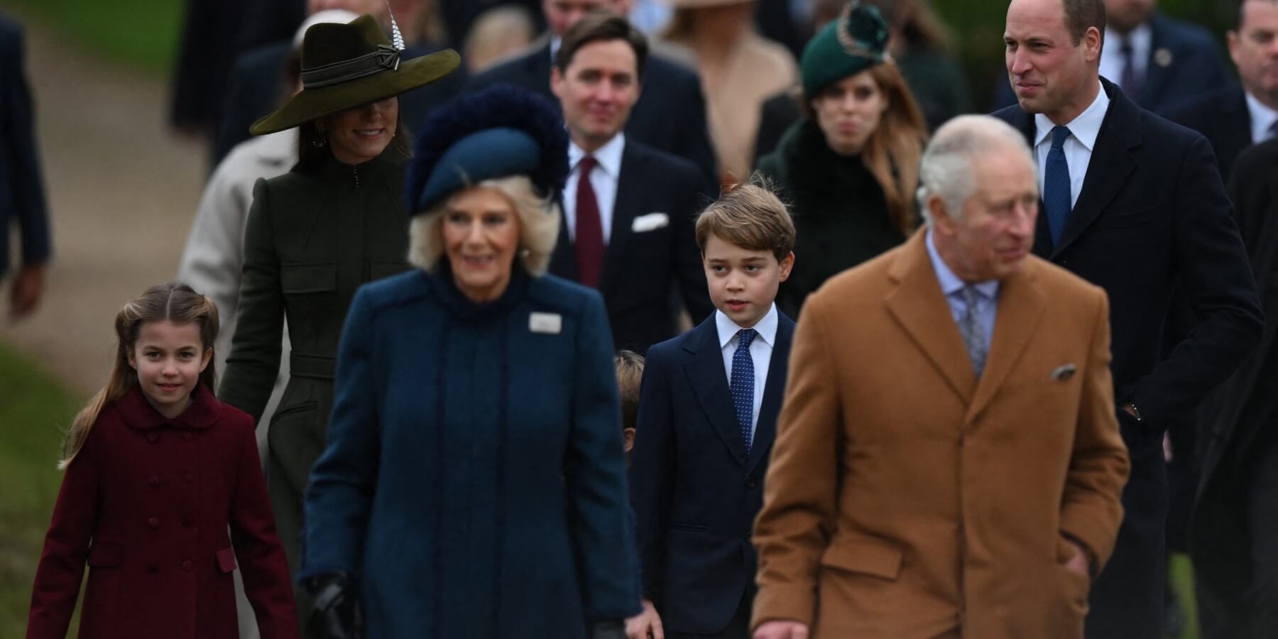 The royal family walks to Christmas services in 2022.