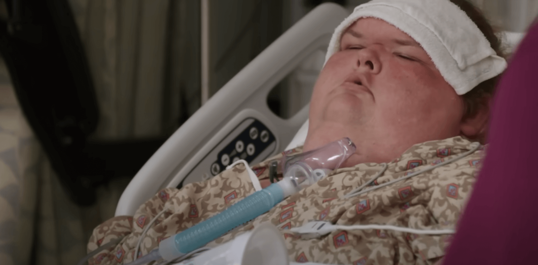 Tammy Slaton lying in a hospital bed after weight-loss surgery in '1000-Lb. Sisters'