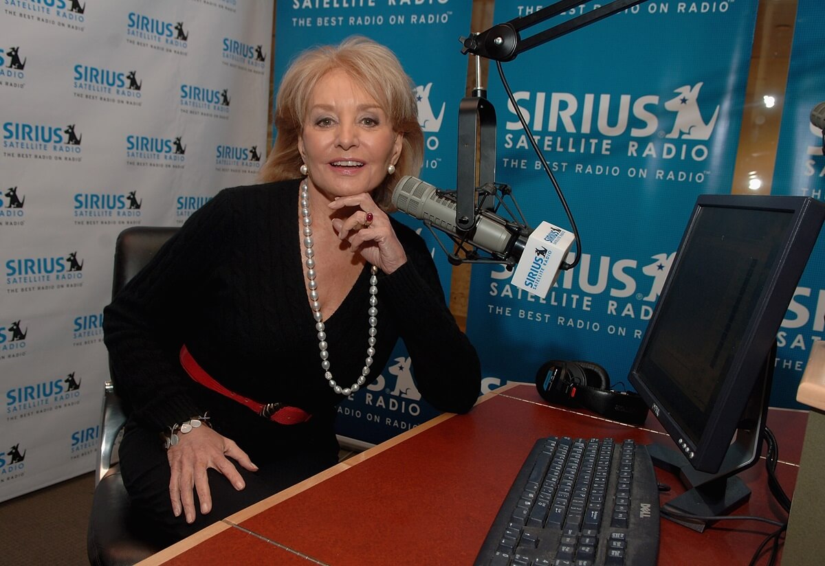 Barbara Walters on the set of her new live weekly show "Barbara Live!" wearing a black shirt.