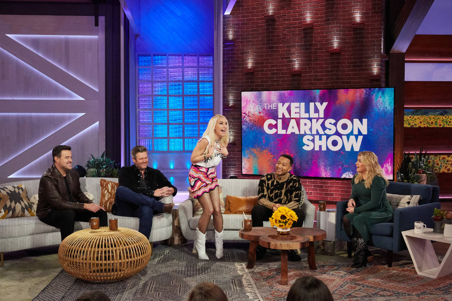 Carson Daly, Blake Shelton, Gwen Stefani, John Legend, and Kelly Clarkson on 'The Kelly Clarkson Show'