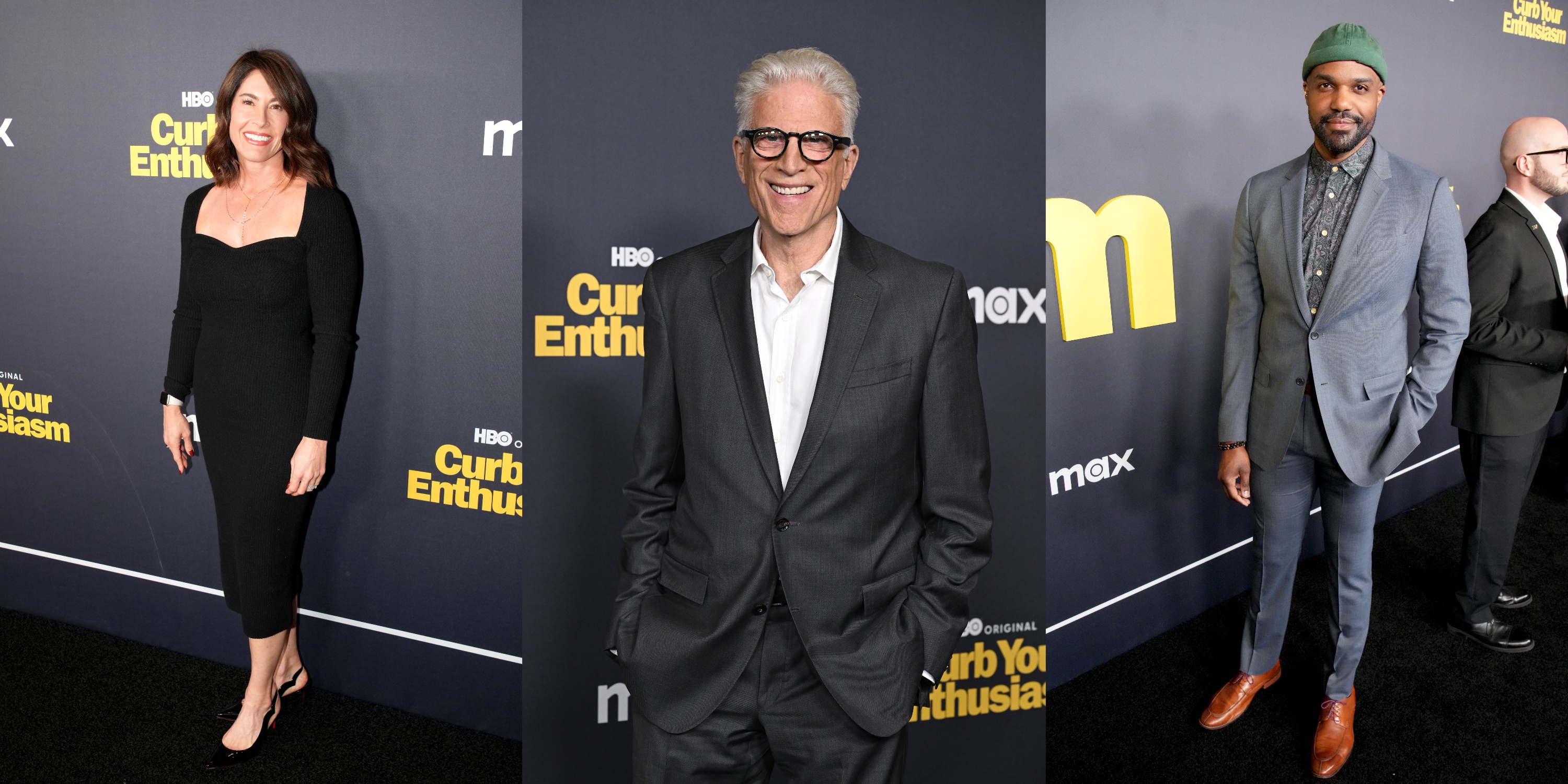 Laura Streicher, Ted Danson, and Carl Clemons-Hopkins smile at the Curb Your Enthusiasm Season 12 premiere