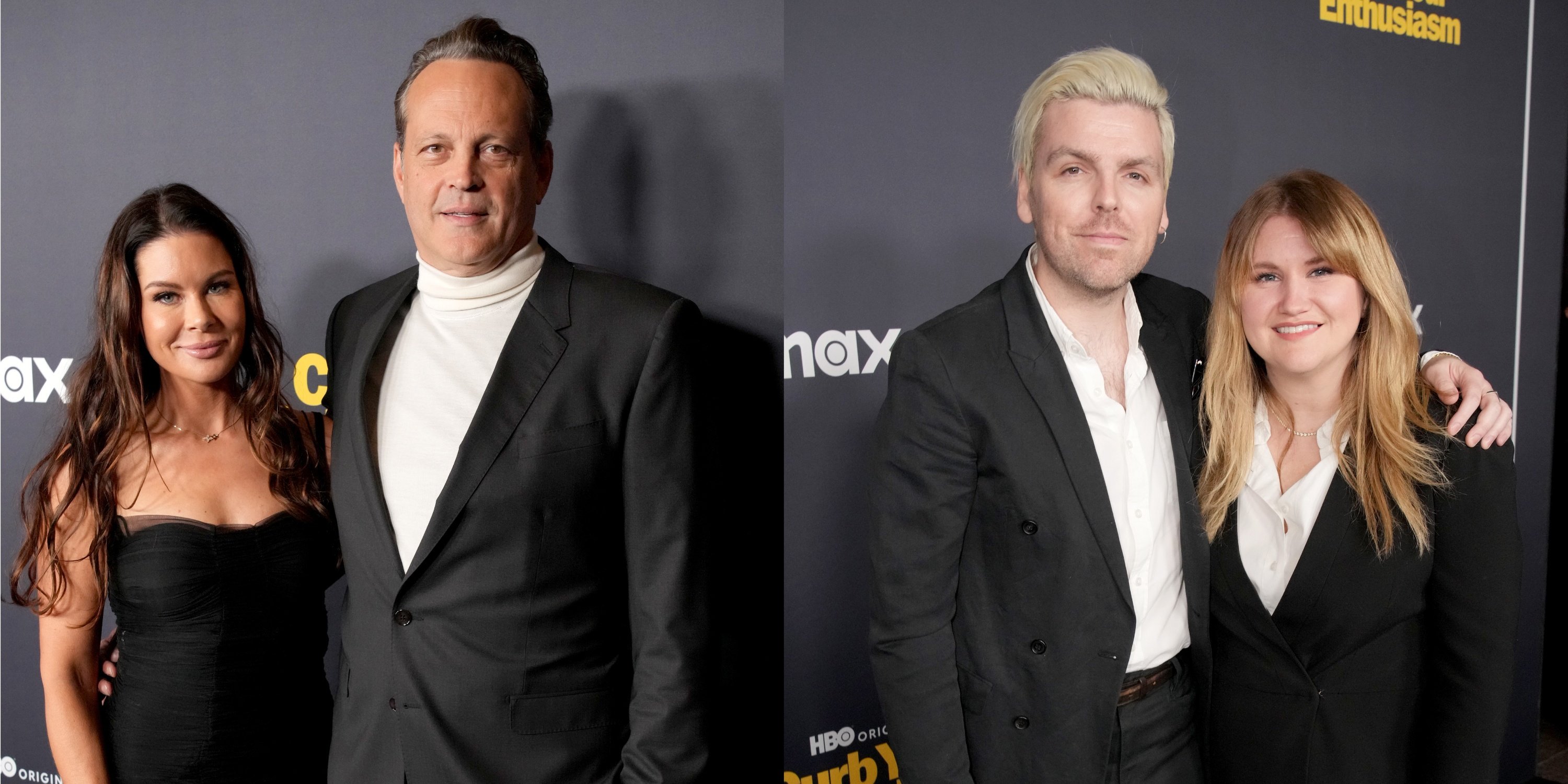 Kyla Weber, Vince Vaughn, Luke McGarry, and Jillian Bell smile at the Curb Your Enthusiasm Season 12 premiere