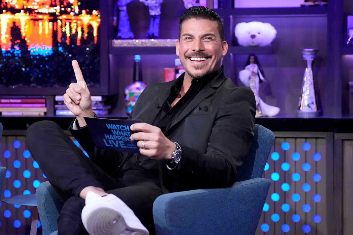 Jax Taylor holding up on finger on 'Watch What Happens Live'