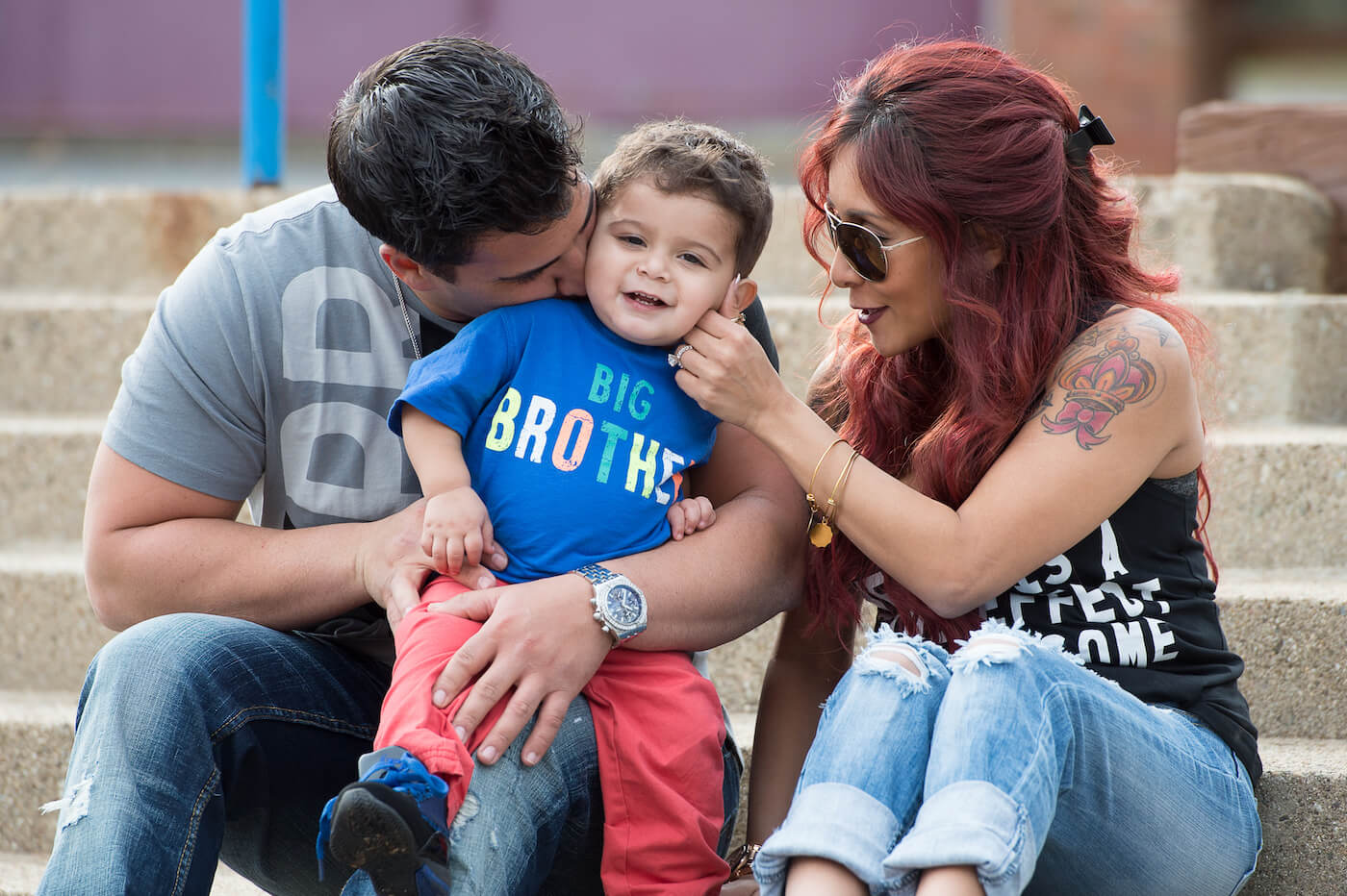 'Jersey Shore: Family Vacation' Season 7 star Nicole 'Snooki' Polizzi and Jionni LaValle, pictured with their son, Lorenzo LaValle