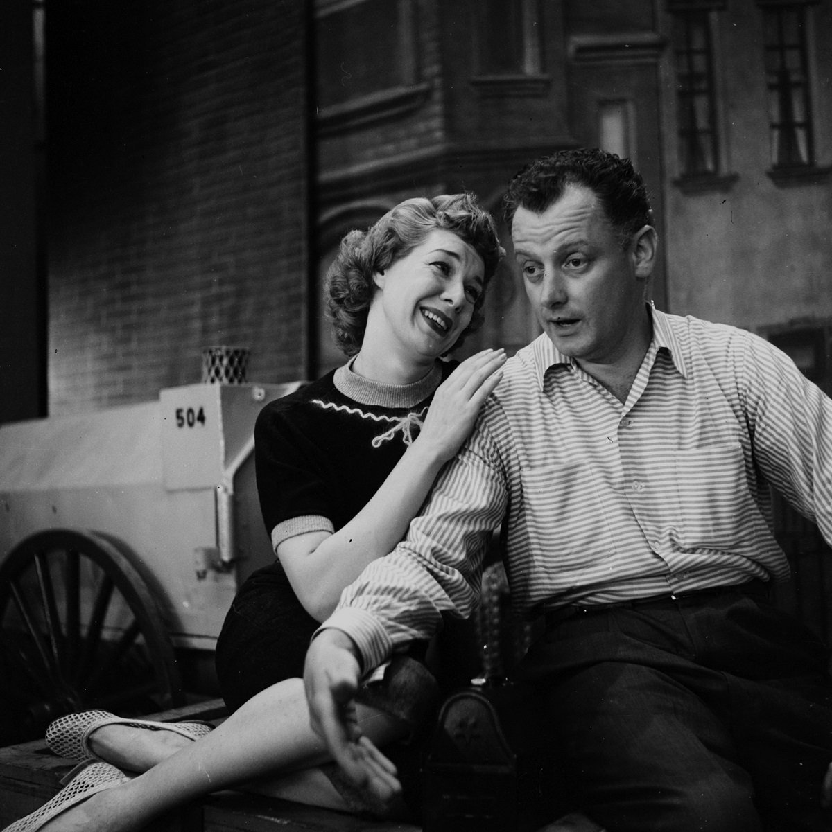 Art Carney and Joyce Randolph during the taping of the "The Jackie Gleason Show" in Los Angeles, California