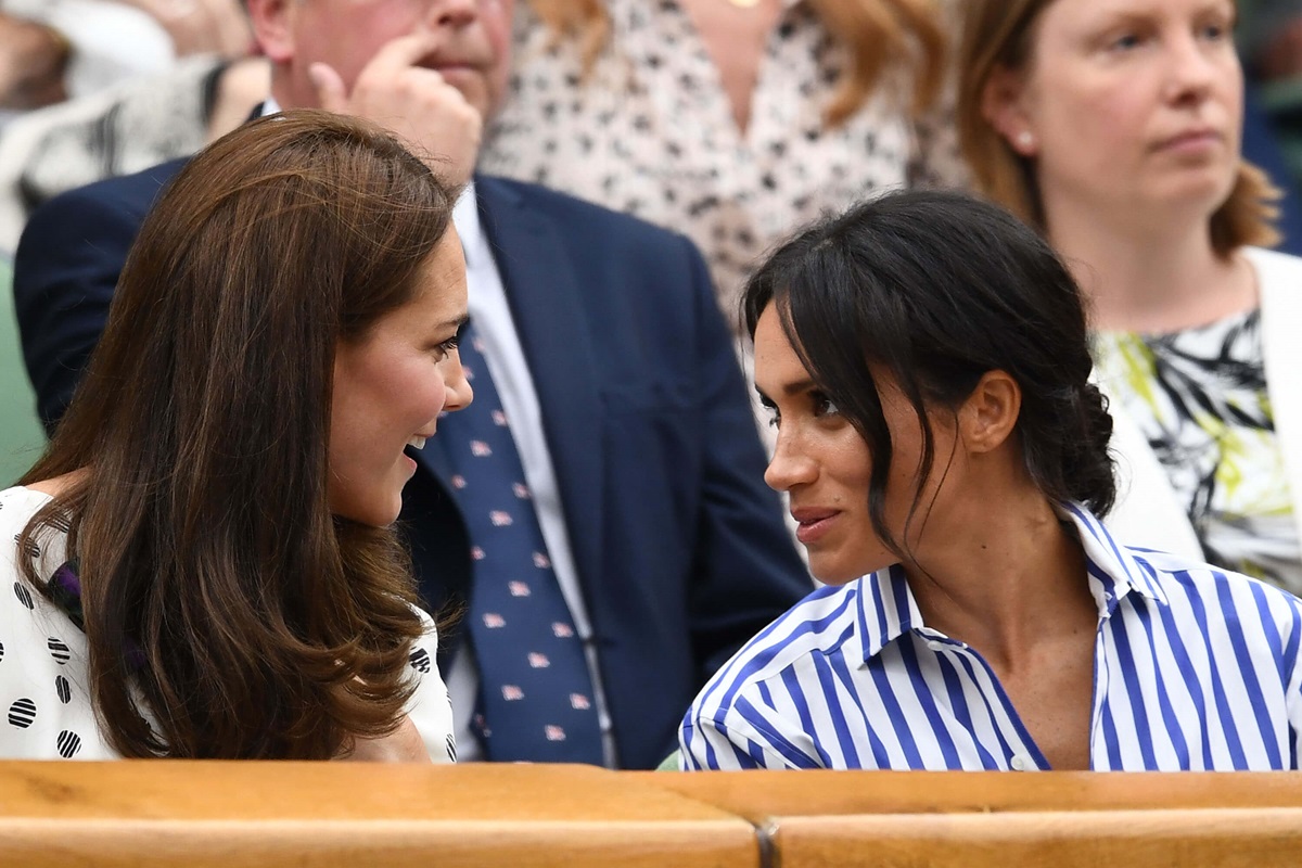 Kate Middleton and Meghan Markle attend day twelve of the 2018 Wimbledon Tennis Championships