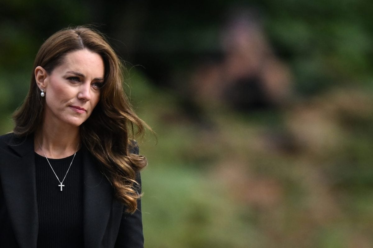 Kate Middleton looks on after viewing tributes outside the Sandringham Estate in Norfolk following the death of Queen Elizabeth II