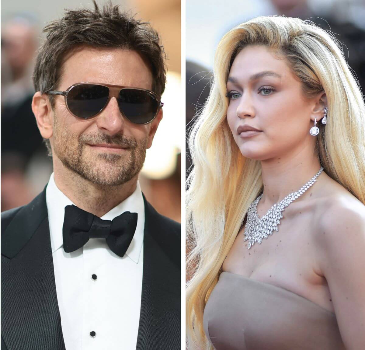 (L): Bradley Cooper attends 2023 Met Gala, (R): Gigi Hadid attends the 2023 Cannes Film Festival