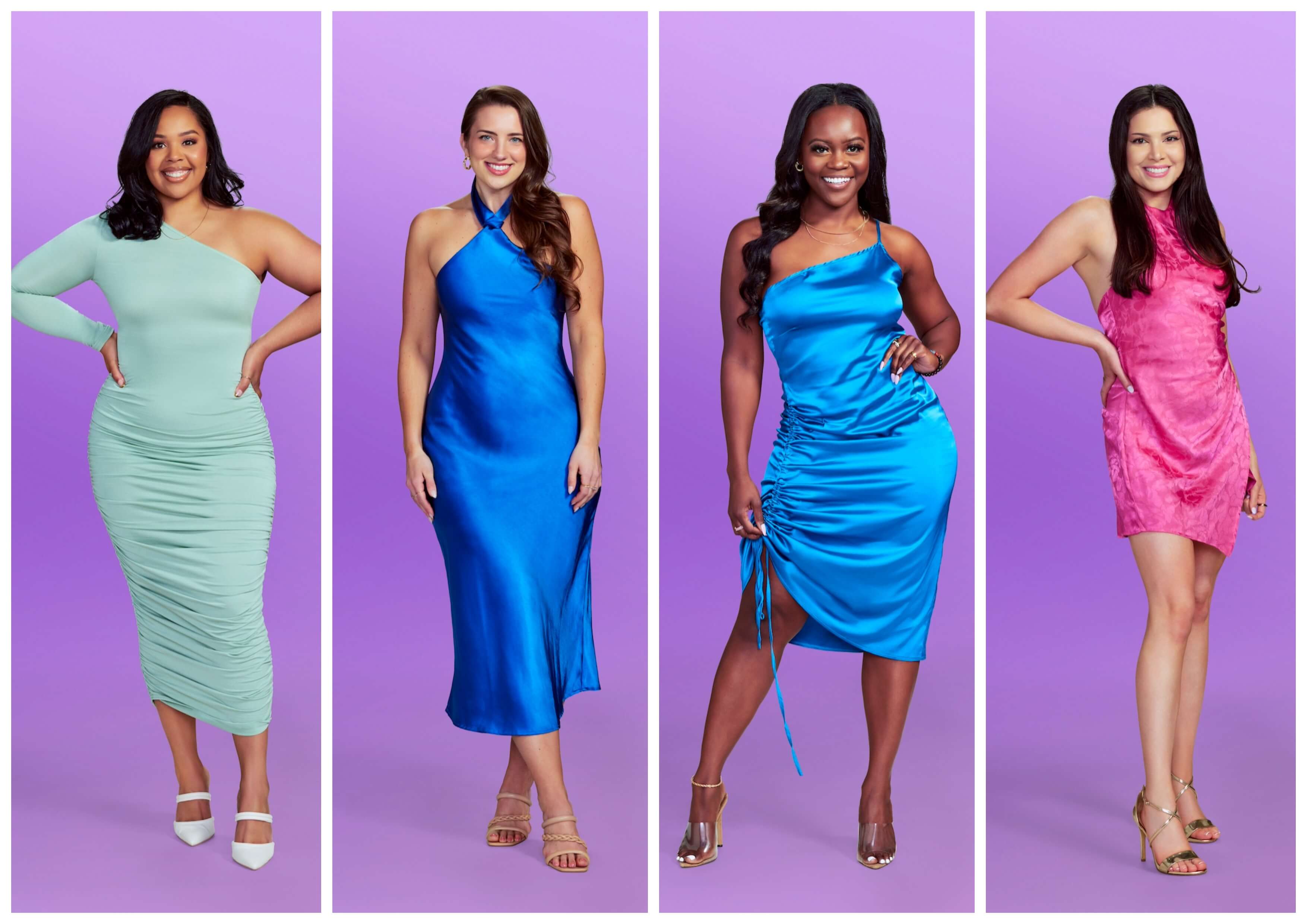 4 Love Is Blind Season 6 cast members on a purple background