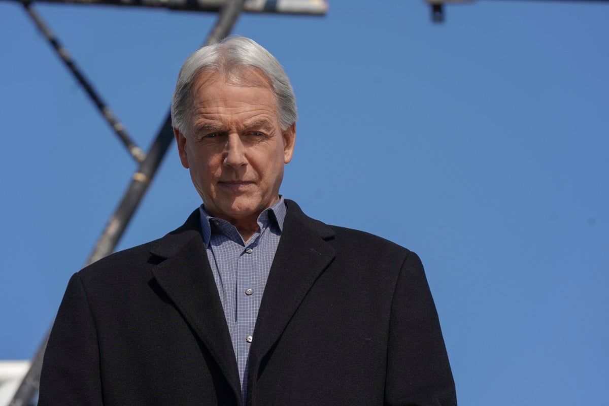 Mark Harmon posing while wearing a suit in a scene from 'NCIS'.