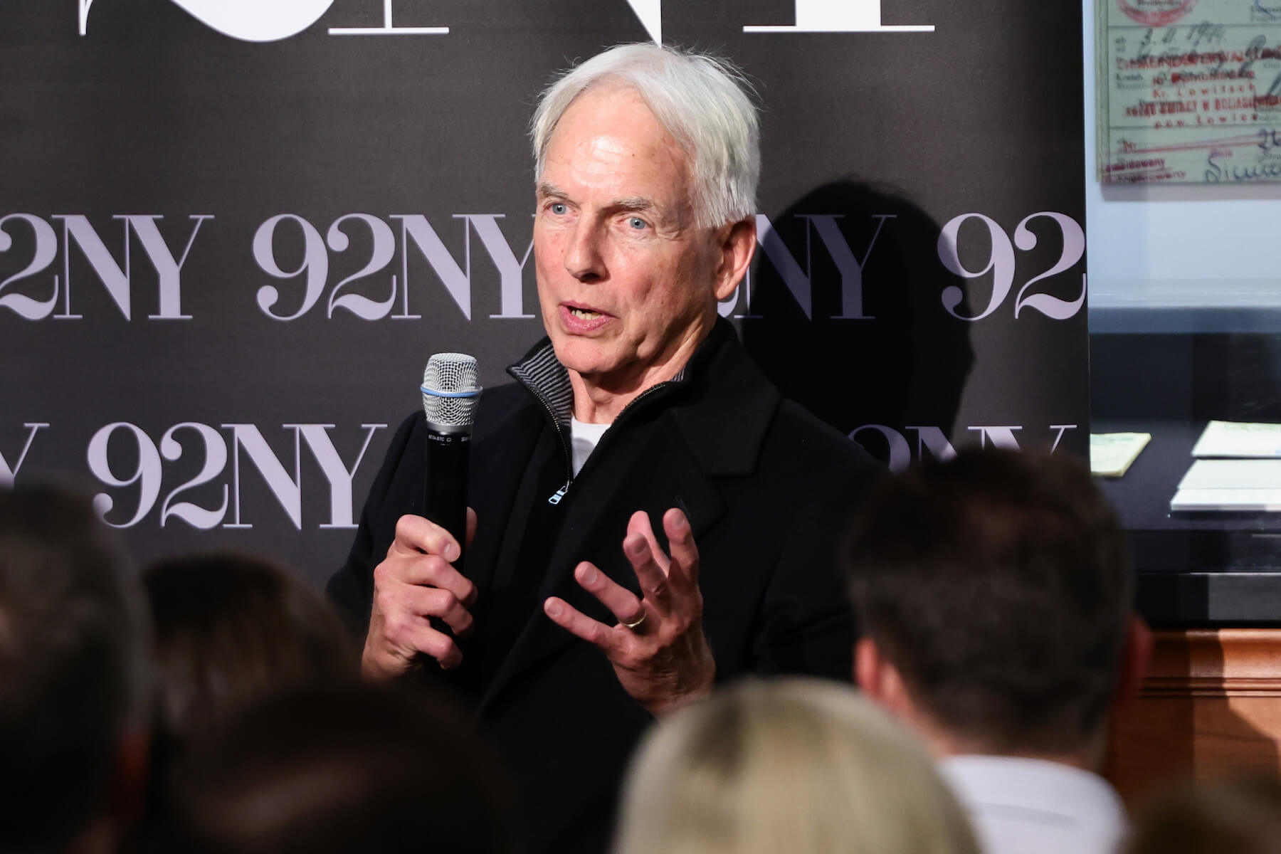 'NCIS' star Mark Harmon speaking into a microphone to a crowd in 2023