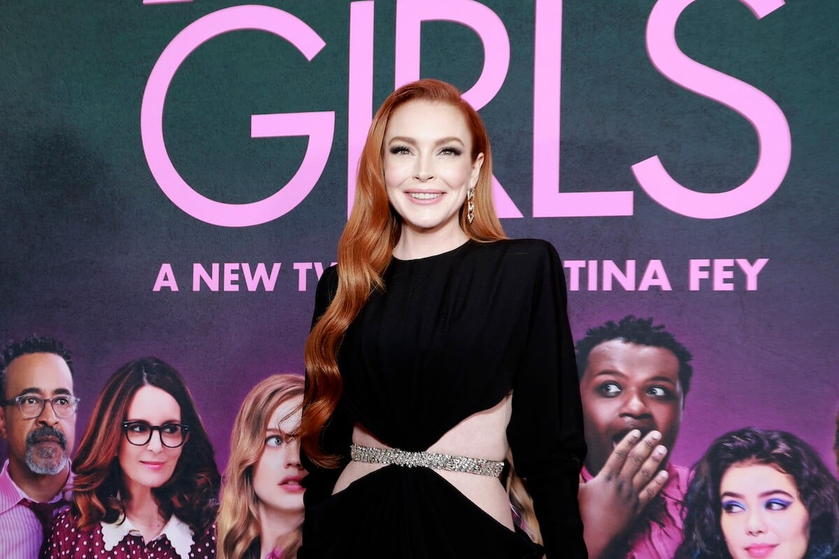 Lindsay Lohan in a long-sleeved black dress at the 'Mean Girls' premiere