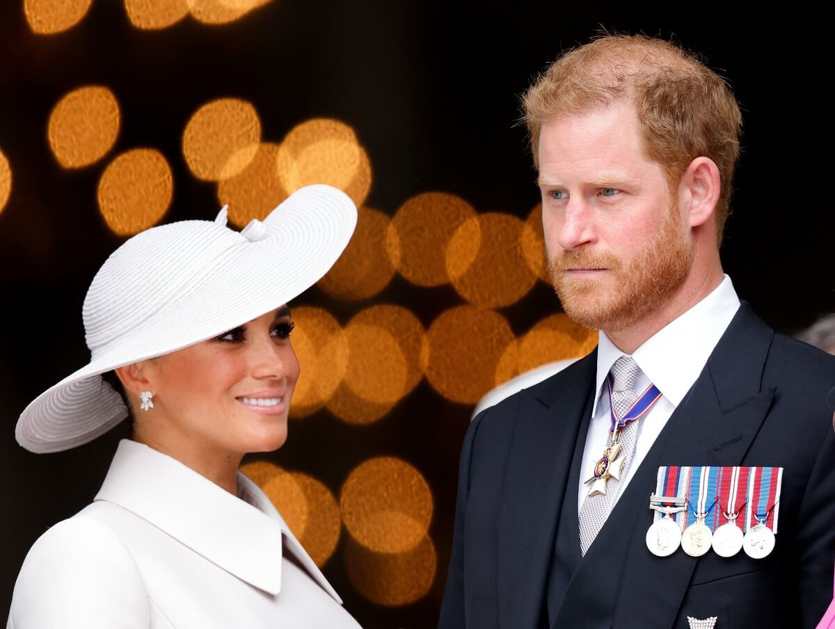 Meghan Markle and Prince Harry leaving the national service during Queen Elizabeth II's Platinum Jubilee