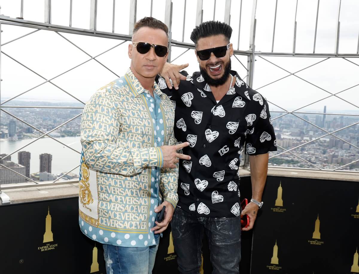 Mike "The Situation" Sorrentino and Paul "DJ Pauly D" DelVecchio posing at the Empire State Building.