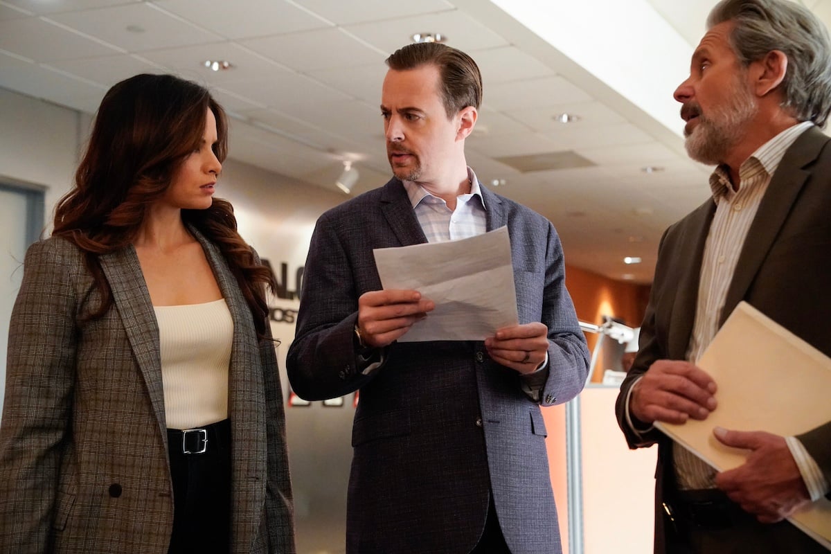 Katrina Law, Sean Murray, and Gary Cole talking to each other in the 'NCIS' Season 21 premiere